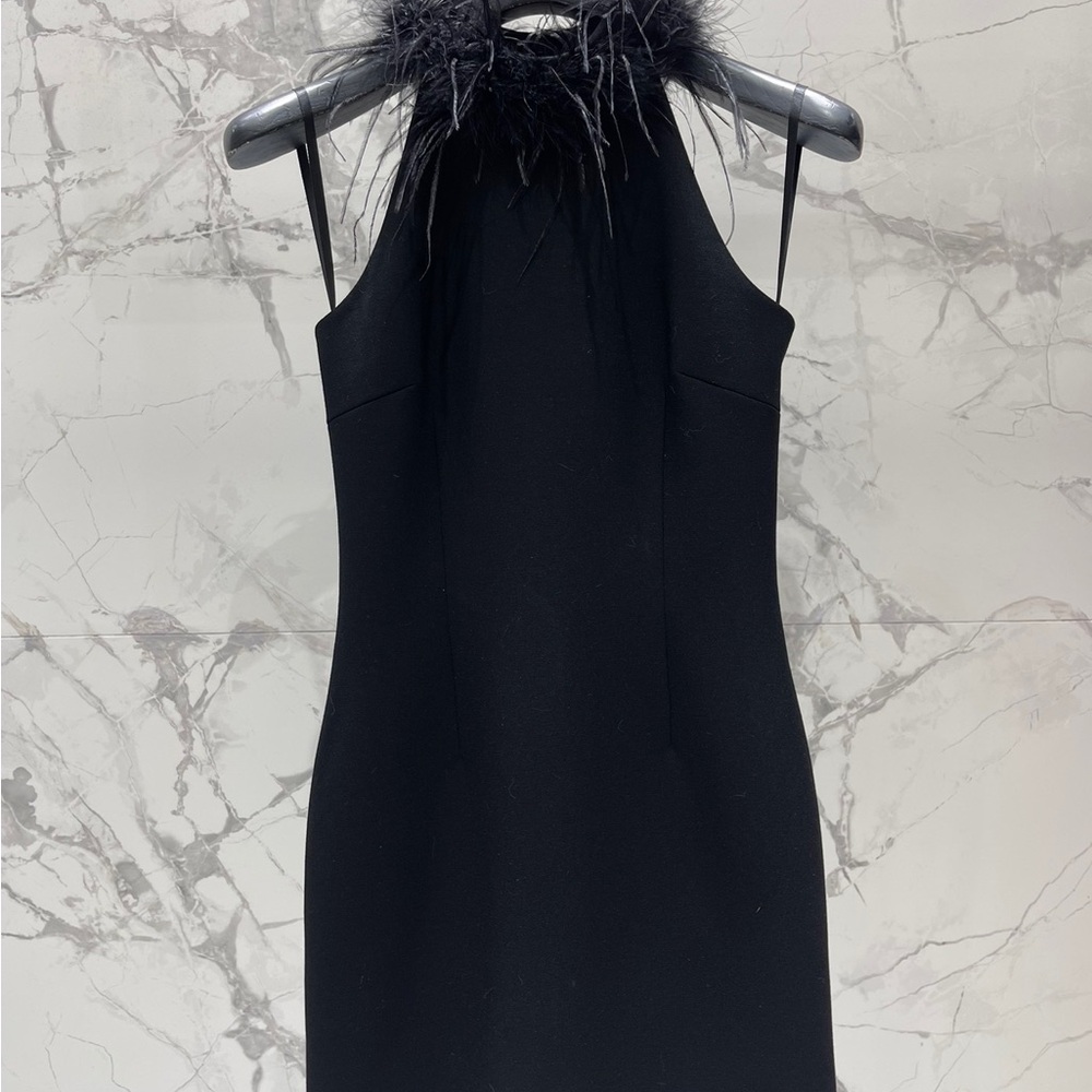 Saint Laurent Black Strapless Feather-Trim Sheath Dress - Picture 2 of 9